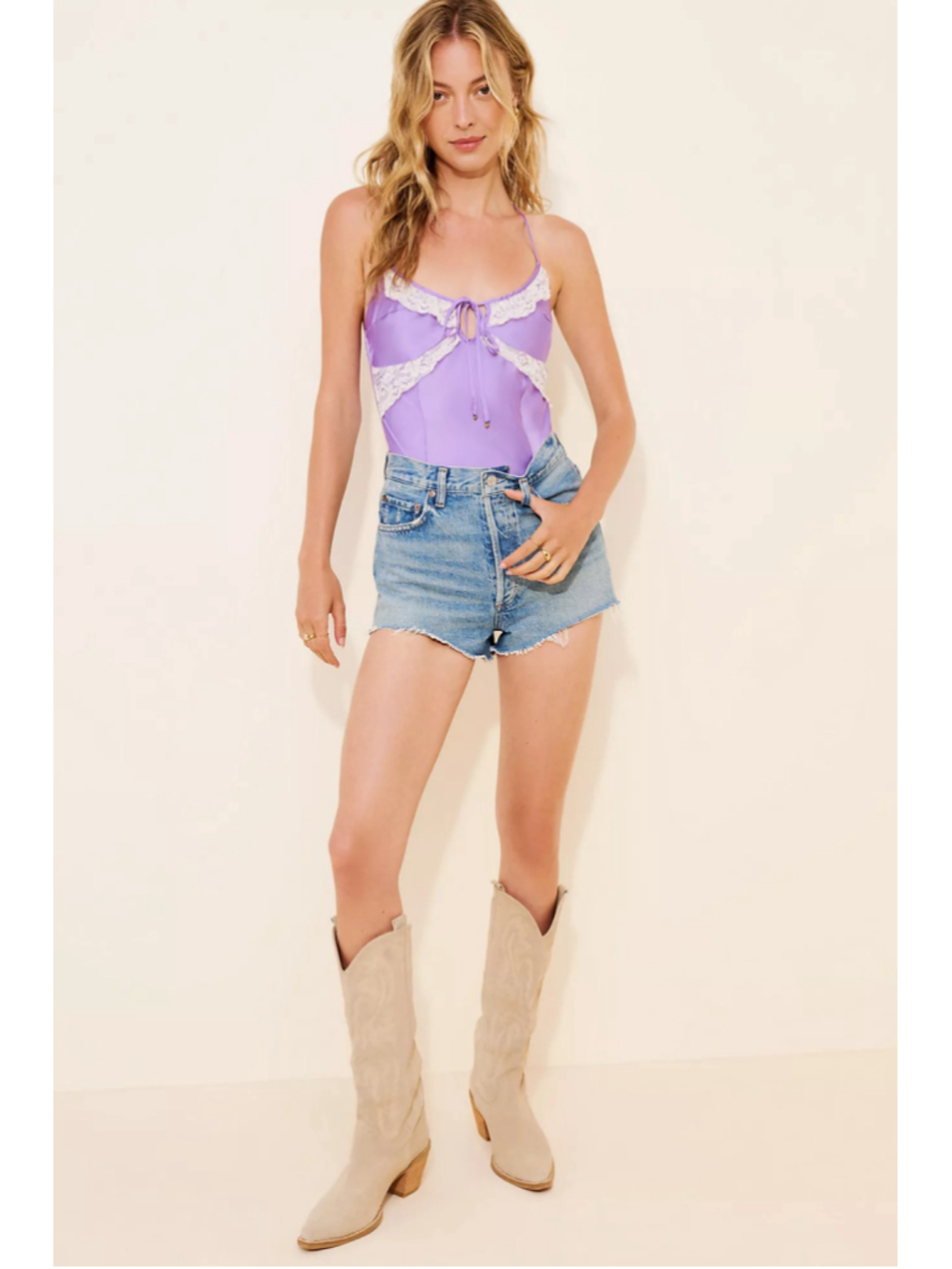 Free People Intimately Purple Lace Trim Halter Bodysuit Women’s Size S/P
